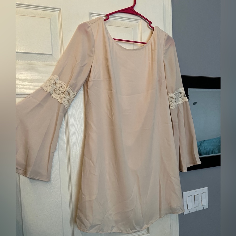 Cream colored hippie/boho style long sleeved mini dress
